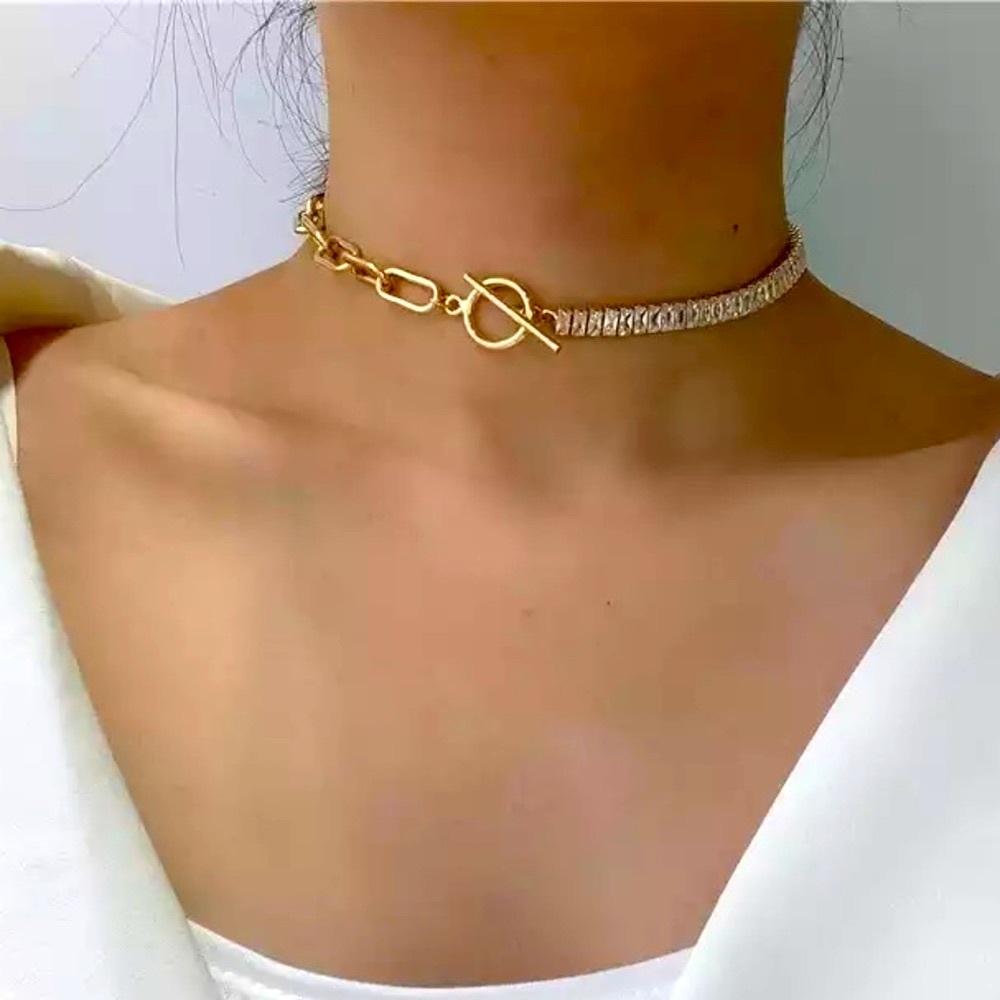🍋2/$30 New Gold Link & Baguette Crystal Choker